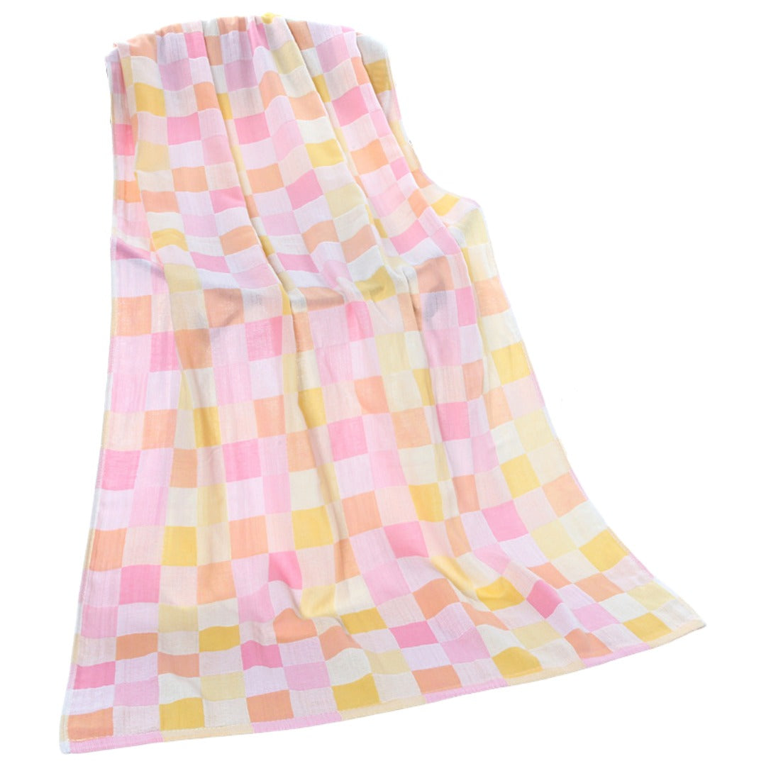 バスタオル ガーゼタオル ベビー キッズ 男の子 女の子 生活雑貨 バス雑貨 70×140cm 総柄 チェック ピンク グリーン ブルー かわいい キュート ポップ カジュアル 出産祝い プレゼント ギフト