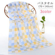 バスタオル ガーゼタオル ベビー キッズ 男の子 女の子 生活雑貨 バス雑貨 70×140cm 総柄 チェック ピンク グリーン ブルー かわいい キュート ポップ カジュアル 出産祝い プレゼント ギフト