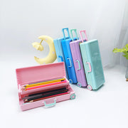 ペンケース 筆箱 2段 キャリーケース型 大容量 ペン入れ 文房具入れ 小物入れ 筆記用具入れ 長方形 持ち手付き 雑貨 バイカラー 小物収納 可愛い おしゃれ 学生
