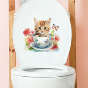 ウォールステッカー トイレステッカー ネコ 猫 キャット フラワー お花 カップ トイレシール ウォールシール 壁紙シール 便座 便器 タンク おしゃれ かわいい DIY インテリア 装飾