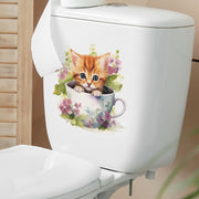 ウォールステッカー トイレステッカー ネコ 猫 キャット フラワー お花 カップ トイレシール ウォールシール 壁紙シール 便座 便器 タンク おしゃれ かわいい DIY インテリア 装飾
