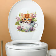 ウォールステッカー トイレステッカー ネコ 猫 キャット フラワー お花 カップ トイレシール ウォールシール 壁紙シール 便座 便器 タンク おしゃれ かわいい DIY インテリア 装飾