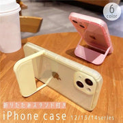iPhoneケース スマホケース スタンド機能 折りたたみ クリア 透明 背面保護 傷防止 汚れ防止 シンプル おしゃれ パステルカラー ホワイト ブラック ピンク ブルー