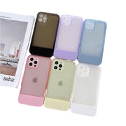 iPhoneケース スマホケース スタンド機能 折りたたみ クリア 透明 背面保護 傷防止 汚れ防止 シンプル おしゃれ パステルカラー ホワイト ブラック ピンク ブルー
