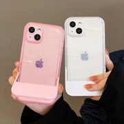 iPhoneケース スマホケース スタンド機能 折りたたみ クリア 透明 背面保護 傷防止 汚れ防止 シンプル おしゃれ パステルカラー ホワイト ブラック ピンク ブルー