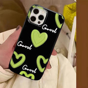 iPhoneケース スマホアクセサリー スマホカバー ブラック ハート グリーン シンプル かわいい かっこいい