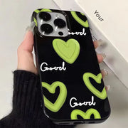 iPhoneケース スマホアクセサリー スマホカバー ブラック ハート グリーン シンプル かわいい かっこいい