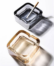 灰皿 アッシュトレイ ガラス製 吸い殻入れ スクエア 四角 喫煙グッズ たばこ用品 溝付き 卓上 透明 クリア グレー アンバー