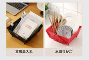 小物入れ  収納バスケット 折りたたみカゴ 収納ラック かご 収納用品 日用品雑貨 持ち手付き 卓上 キッチン 整理整頓 スッキリ コンパクト 持ち運び 便利