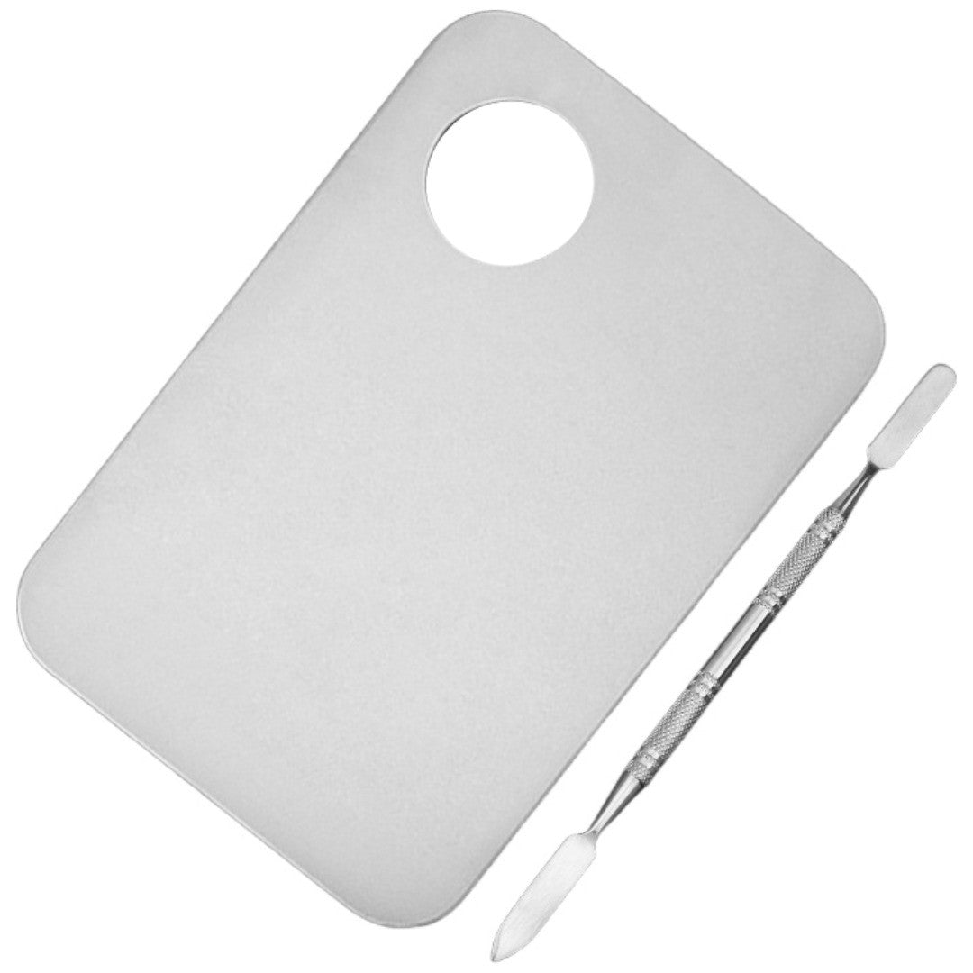 ネイルパレット スパチュラ付き メイクパレットセット ヘラ ネイルアート ジェルネイル用品 カラージェル 混合 調合 ブレンド 化粧品 メイクアップ 指孔 メタル 金属 ファンデーション アイシャドウ グロス メイクツール ネイルツール
