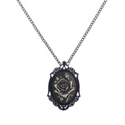 ネックレス ペンダント レディース アクセサリー チェーン バラ モチーフ 薔薇 ローズ 透かし模様 ブラック おしゃれ ゴシック スチームパンク ゴスロリ プレゼント ギフト 女性用 首飾り