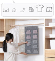 ウォールポケット 収納用品 収納ポケット 両面収納 吊り下げ フック付き 下着 靴下 くつ下 小物 メッシュ 省スペース クローゼット 押し入れ 整理整頓 無地 グレー ベージュ シンプル