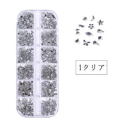 ネイルアートパーツ パーツセット 12種類 3mm 小さい 小さめ 大容量 ネイルアート用 セルフネイル ネイリスト ラインストーン ビジュー パーツ レディース 女性 アクセサリー 装飾 ネイル マニキュア ジェルネイル 飾り デコレーション キラキラ 華やか ダイヤモンド風 星 リボン 月 雫 花 フラワー クリア シルバー レッド ブラック 黒 銀色