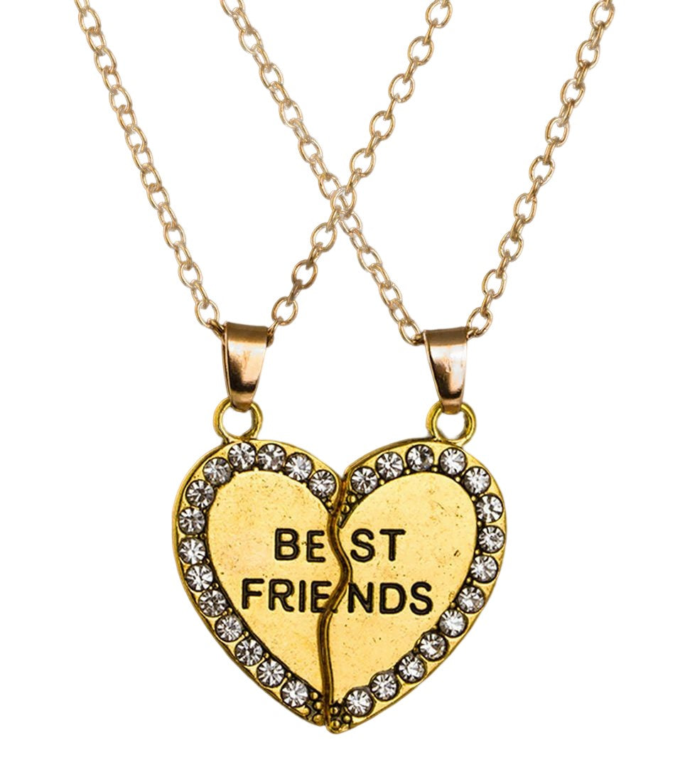 ペアペンダント ペアネックレス カップル フレンド ハート ハーフ BEST FRIENDS チェーン ラインストーン レディース アクセサリー キラキラ 片割れハート 半分 恋人 友達 友人 おしゃれ 可愛い かわいい 女性用 男性用 婦人用 紳士用 記念日 誕生日 プレゼント 贈り物 ギフト ジュエリー ファッション 雑貨 小物 ゴールドカラー シルバーカラー