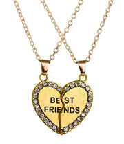 ペアペンダント ペアネックレス カップル フレンド ハート ハーフ BEST FRIENDS チェーン ラインストーン レディース アクセサリー キラキラ 片割れハート 半分 恋人 友達 友人 おしゃれ 可愛い かわいい 女性用 男性用 婦人用 紳士用 記念日 誕生日 プレゼント 贈り物 ギフト ジュエリー ファッション 雑貨 小物 ゴールドカラー シルバーカラー