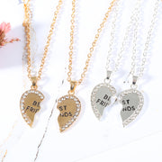ペアペンダント ペアネックレス カップル フレンド ハート ハーフ BEST FRIENDS チェーン ラインストーン レディース アクセサリー キラキラ 片割れハート 半分 恋人 友達 友人 おしゃれ 可愛い かわいい 女性用 男性用 婦人用 紳士用 記念日 誕生日 プレゼント 贈り物 ギフト ジュエリー ファッション 雑貨 小物 ゴールドカラー シルバーカラー