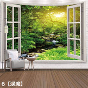 タペストリー 大判 洗える 壁掛け 目隠し テーブルクロス 背景布 夏 窓 風景 部屋 リビング インテリア 飾り付け 装飾 150×130cm ウォールデコレーション ファブリックポスター マルチカバー 大きい 模様替え 玄関 キッチン 子供部屋 家 店舗 フック付き 写真撮影 テレワーク オンライン 海 ビーチ 森 景色 だまし絵 ギフト 贈り物 新築祝い 引っ越し 新生活