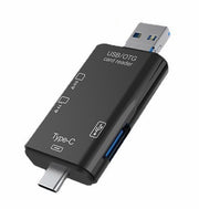 6in1 外付けメモリカードリーダー SD MicroSD TF USB2.0 Type-C MicroUSB OTG機能 データ転送 接続 Android スマホ タブレット ハブ コンパクト 持ち歩き