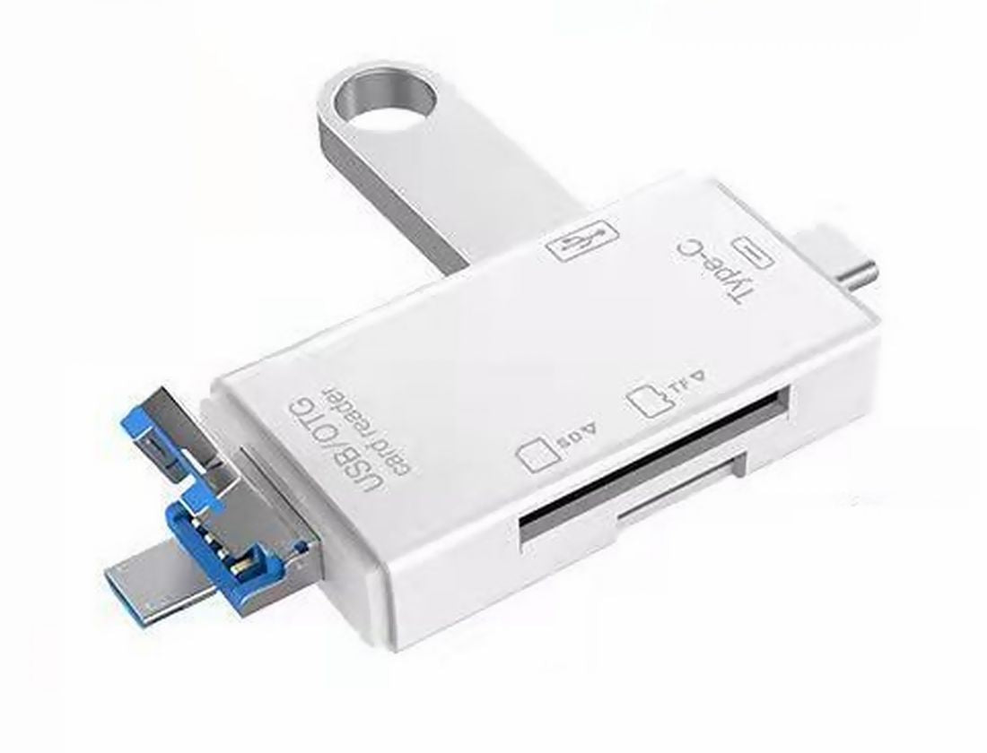6in1 外付けメモリカードリーダー SD MicroSD TF USB2.0 Type-C MicroUSB OTG機能 データ転送 接続 Android スマホ タブレット ハブ コンパクト 持ち歩き
