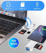 6in1 外付けメモリカードリーダー SD MicroSD TF USB2.0 Type-C MicroUSB OTG機能 データ転送 接続 Android スマホ タブレット ハブ コンパクト 持ち歩き