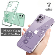 スマートフォンケース iPhoneケース スマホカバー アイフォンケース 透明 クリア タンポポ たんぽぽ 蒲公英 キラキラ ラインストーン フェミニン エレガント 背面保護 傷防止 おしゃれ かわいい レディース 女性 婦人 アイフォーン用