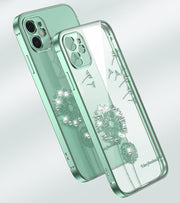 スマートフォンケース iPhoneケース スマホカバー アイフォンケース 透明 クリア タンポポ たんぽぽ 蒲公英 キラキラ ラインストーン フェミニン エレガント 背面保護 傷防止 おしゃれ かわいい レディース 女性 婦人 アイフォーン用