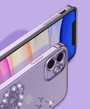 スマートフォンケース iPhoneケース スマホカバー アイフォンケース 透明 クリア タンポポ たんぽぽ 蒲公英 キラキラ ラインストーン フェミニン エレガント 背面保護 傷防止 おしゃれ かわいい レディース 女性 婦人 アイフォーン用