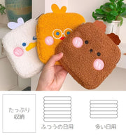 サニタリーポーチ ナプキン用ポーチ 生理用品入れ キャラクター 可愛い 小物入れ コスメポーチ モコモコ スクエア ウサギ クマ 犬 動物 コンパクト