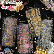 シール 3枚セット 3種セット 文房具 草花 フラワー ボタニカル柄 花束 蝶 チューリップ バラ PET 半透明 ピンク ブルー イエロー かわいい キュート エレガント おしゃれ 華やか