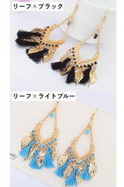 ピアス フックピアス リーフ タッセル ゴールドカラー ビーズ レディース アクセサリー 揺れる ゆらゆら おしゃれ エスニック調 アジアンテイスト ビッグモチーフ ボヘミアン エキゾチック ベリーダンス ギフト プレゼント