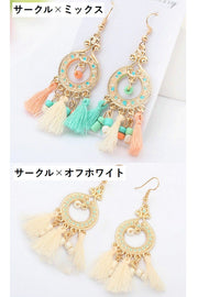 ピアス フックピアス リーフ タッセル ゴールドカラー ビーズ レディース アクセサリー 揺れる ゆらゆら おしゃれ エスニック調 アジアンテイスト ビッグモチーフ ボヘミアン エキゾチック ベリーダンス ギフト プレゼント