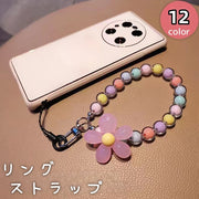 リングストラップ スマホストラップ スマホリング ホルダー リストストラップ 花 フラワー ナスカン 紐付き 手首 ブレスレット 落下防止 紛失防止 かわいい おしゃれ レディース 女の子