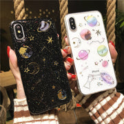 スマートフォンケース iPhoneケース キラキラ ラメ スター ネコ 宇宙 惑星 星 猫 星座 透明 かわいい おしゃれ 13 12 11 XR X XS 7 6 Pro ProMax Mini iPhoneカバー スマホカバー スマホケース アイフォンケース クリアー ブラック 黒