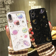 スマートフォンケース iPhoneケース キラキラ ラメ スター ネコ 宇宙 惑星 星 猫 星座 透明 かわいい おしゃれ 13 12 11 XR X XS 7 6 Pro ProMax Mini iPhoneカバー スマホカバー スマホケース アイフォンケース クリアー ブラック 黒