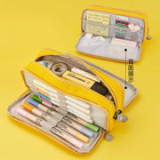 ペンケース 筆箱 ファスナー 両面開き ペンホルダー 大容量 内ポケット 筆記用具入れ 文房具入れ 小物入れ ペン入れ オックスフォード メッシュ ジッパー 多機能 小学生 中学生 高校生 入学祝い