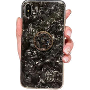 iPhoneケース iPhoneカバー スマホケース スマホカバー レディース向け 女性向け スマホ雑貨 スマホリング付き ラメ キラキラ シェル柄 ブラック ホワイト ピンク 華やか かわいい キュート ポップ