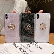 iPhoneケース iPhoneカバー スマホケース スマホカバー レディース向け 女性向け スマホ雑貨 スマホリング付き ラメ キラキラ シェル柄 ブラック ホワイト ピンク 華やか かわいい キュート ポップ