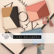 ミニ財布 二つ折り レディース PUレザー コンパクト ウォレット 小銭入れ お札入れ カードケース コインケース トライカラー