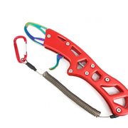 フィッシュグリップ キャッチャー 釣り具 フィッシング 魚掴み カラナビ付き スパイラルコード コンパクト 小型 シルバー ガンメタグレー ブルー レッド ツール