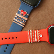 スマートウォッチアクセサリー アップルウォッチ AppleWatch バンド ベルト チャーム 5本セット レディース 女性 おしゃれ かわいい デザイン豊富 クラウン 王冠 リボン かわいい キュート 大人 ラインストーン パール調 細身 華奢 ローズゴールド シルバーカラー ゴールドカラー