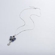 ロングネックレス ネックレス アクセサリー レディース フラワーモチーフ お花 花 フラワー ラインストーン ビジュー チェーン 雫型 シルバーカラー ブルー 可愛い かわいい お洒落 オシャレ おしゃれ きれいめ 上品 綺麗 きれい 大人可愛い 大人 女性 婦人 プレゼント ギフト 贈り物 誕生日 ファッション小物 小物 雑貨