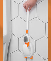 トイレブラシ シリコン製 掃除ブラシ ケース付き アヒル型 コンパクト ソフト 柔らか 傷つけにくい 柄付きブラシ 洗える 清潔 掃除用品 壁付け可 掃除道具 トイレ用品