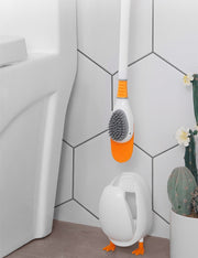 トイレブラシ シリコン製 掃除ブラシ ケース付き アヒル型 コンパクト ソフト 柔らか 傷つけにくい 柄付きブラシ 洗える 清潔 掃除用品 壁付け可 掃除道具 トイレ用品