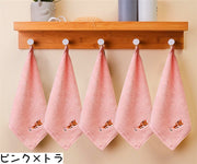 ループ付きタオル ハンドタオル 単品 ミニタオル ハンカチ 子供 キッズ お手拭き 紐 吊り下げ スクエア 正方形 アニマル 動物 刺繍 吸水 キッチン 可愛い