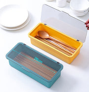 カトラリーケース 整理ボックス 収納ボックス 蓋付き 水切り板付き キッチン用品 箸入れ 長方形 クリア 半透明 無地 シンプル スプーン フォーク 小物入れ 収納 整理整頓 キッチン雑貨