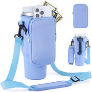 水筒ホルダー 水筒ケース 水筒カバー ポケット付き 収納ポケット ジッパー ファスナー 面ファスナー 取り外し可能 マジック テープ ボトルホルダー ボトルカバー 日用品雑貨 肩掛け 斜め掛け シンプル 無地 単色 スマホ入れ 小物入れ 鍵 コイン お金 カード かわいい おしゃれ お出かけ 旅行 遠足 ピクニック