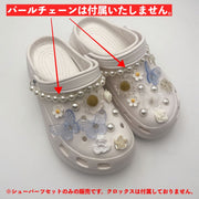 シューパーツ クロックス用 22個セット シューアクセサリー レディース 女性 ガールズ パール調 蝶 お花 フラワー 薔薇 アクセサリー おしゃれ かわいい