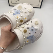 シューパーツ クロックス用 22個セット シューアクセサリー レディース 女性 ガールズ パール調 蝶 お花 フラワー 薔薇 アクセサリー おしゃれ かわいい