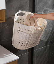 ランドリーバスケット 洗濯カゴ 洗濯用品 日用品 折りたたみ式 折り畳み プラスチック製 大容量 円形 丸型 籠 かご 収納ボックス 取っ手付き 無地 単色 通気性 コンパクト 省スペース シンプル おしゃれ 雑貨