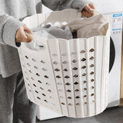 ランドリーバスケット 洗濯カゴ 洗濯用品 日用品 折りたたみ式 折り畳み プラスチック製 大容量 円形 丸型 籠 かご 収納ボックス 取っ手付き 無地 単色 通気性 コンパクト 省スペース シンプル おしゃれ 雑貨